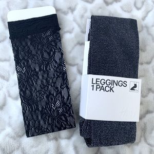 H&M black shimmer leggings,lace knee high stocking
